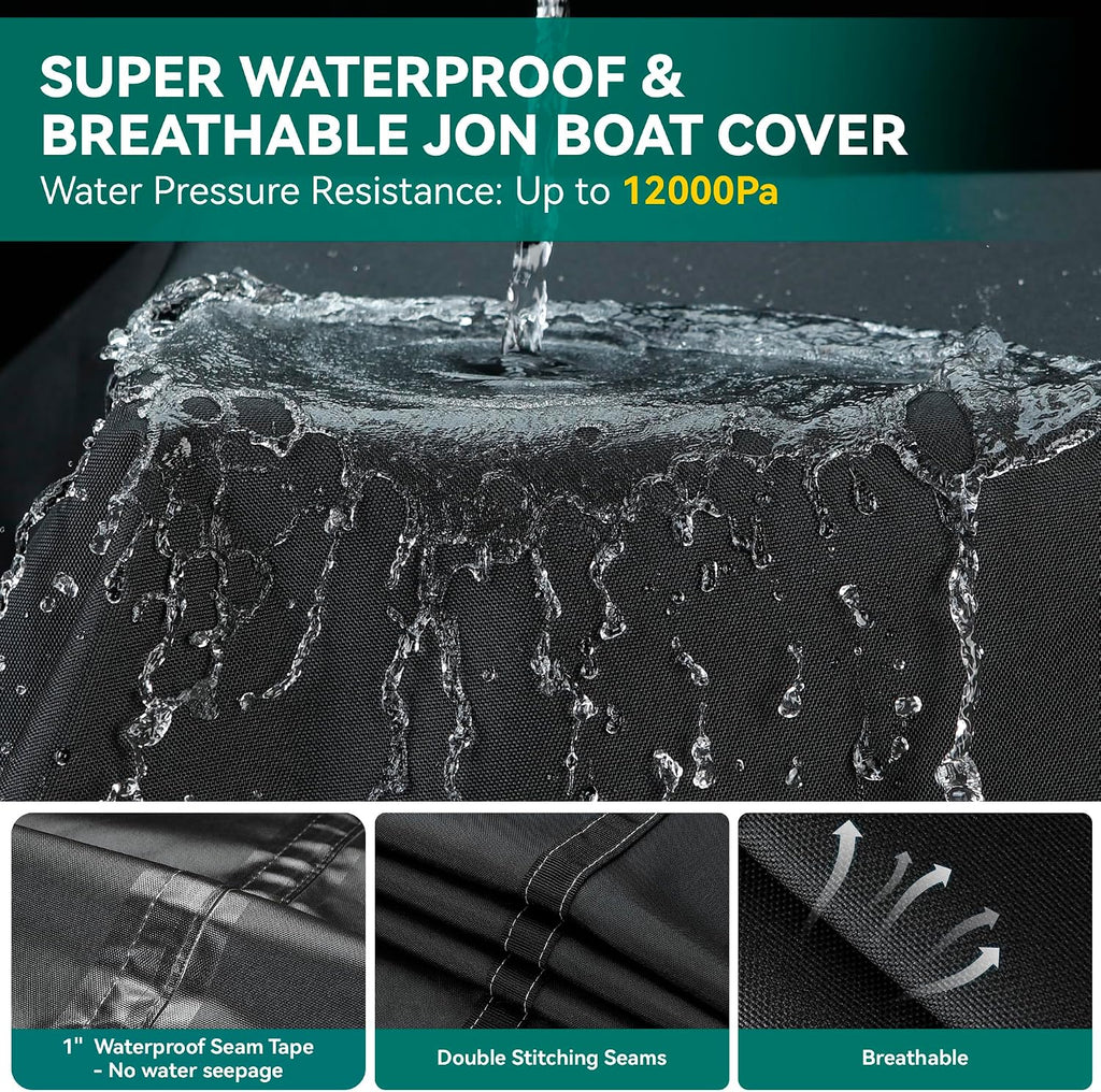Heavy Duty 5 Layers 1200D Jon Boat Cover 14ft - 16ft with Motor Cover | 100% Waterproof Trailerable Jon Boat Covers