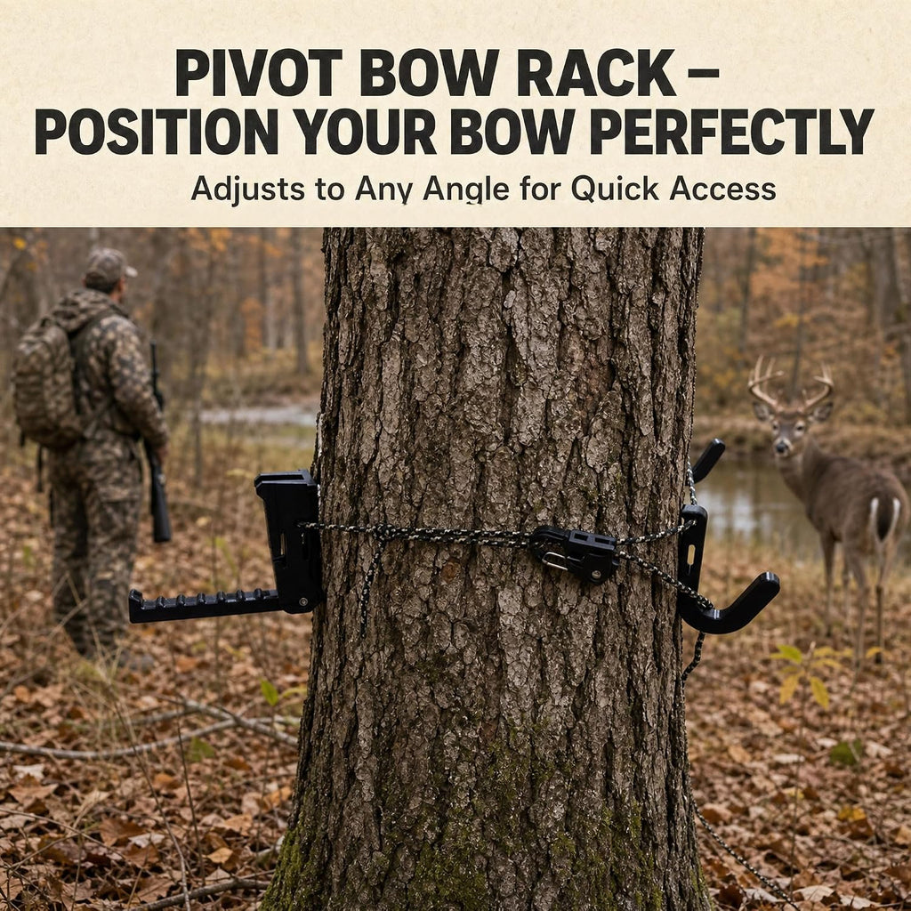 Tree Stand Gear Hanger – 4pc Bow Holder & Hooks Set for Saddle Hunting
