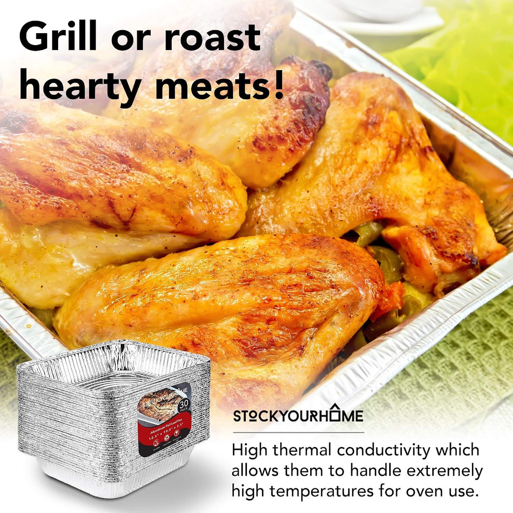 Aluminum Pans 9x13 Disposable Foil Pans (30 Pack) - Half Size Steam Table Deep Trays - Tin Foil Pans Great for