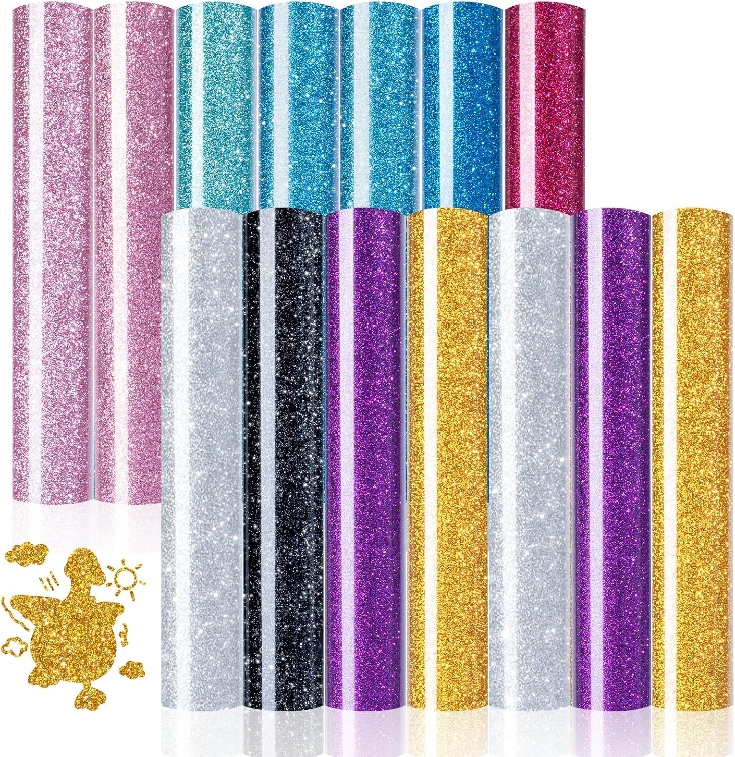 Glitter Heat Transfer Vinyl - 15 Pack 12" x 10" Glitter HTV Vinyl | HTV Sheets Glitter HTV Vinyl for T-Shirts