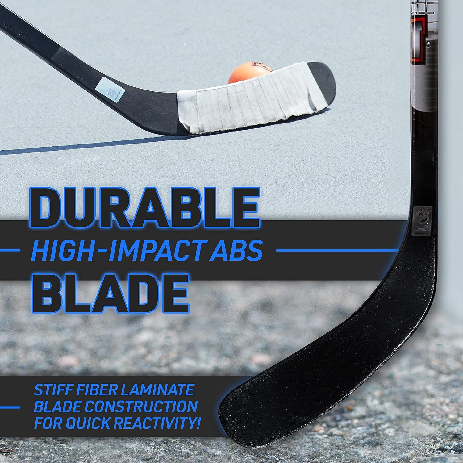 Street Hockey Sticks - Ambush Junior Street Hockey Stick - Wood and Fiberglass Shaft - ABS Blade - One Piece Stick