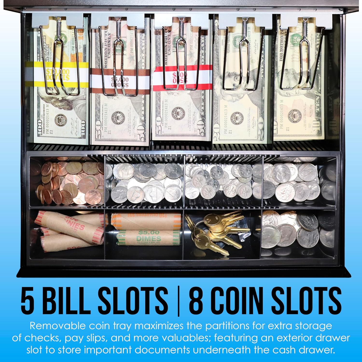 CR600 Cash Register, 9500 PLU Lookups 60 Dept 50 Clerks, 5 Bill 8 Coin Compartments 2 Check Slots Heavy Duty Steel