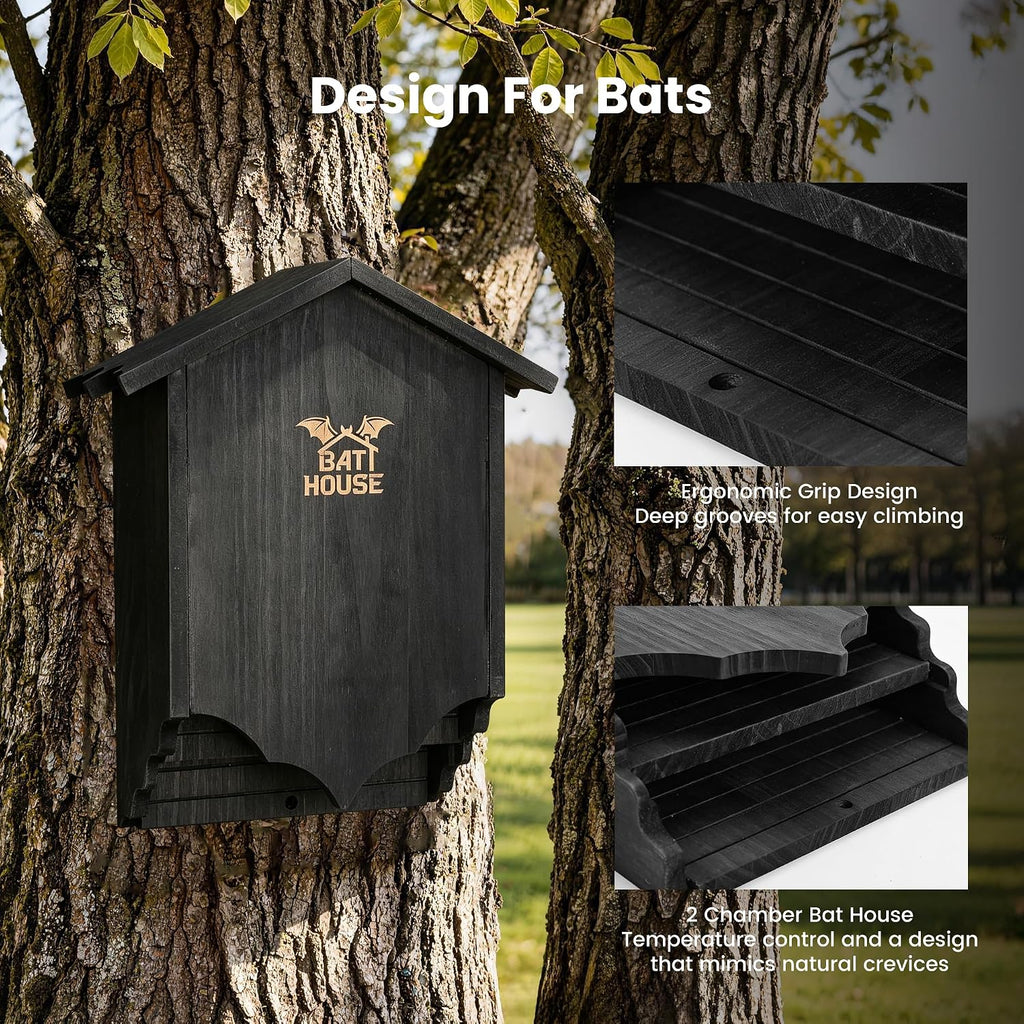 Bat Houses for Outdoors for Tree, Large Double Chamber Bat Box for Outside, Wooden Bat House Kit for Bats to Land and