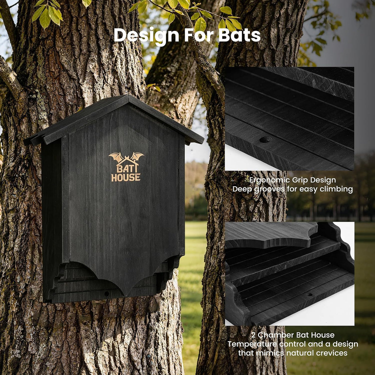 Bat Houses for Outdoors for Tree, Large Double Chamber Bat Box for Outside, Wooden Bat House Kit for Bats to Land and