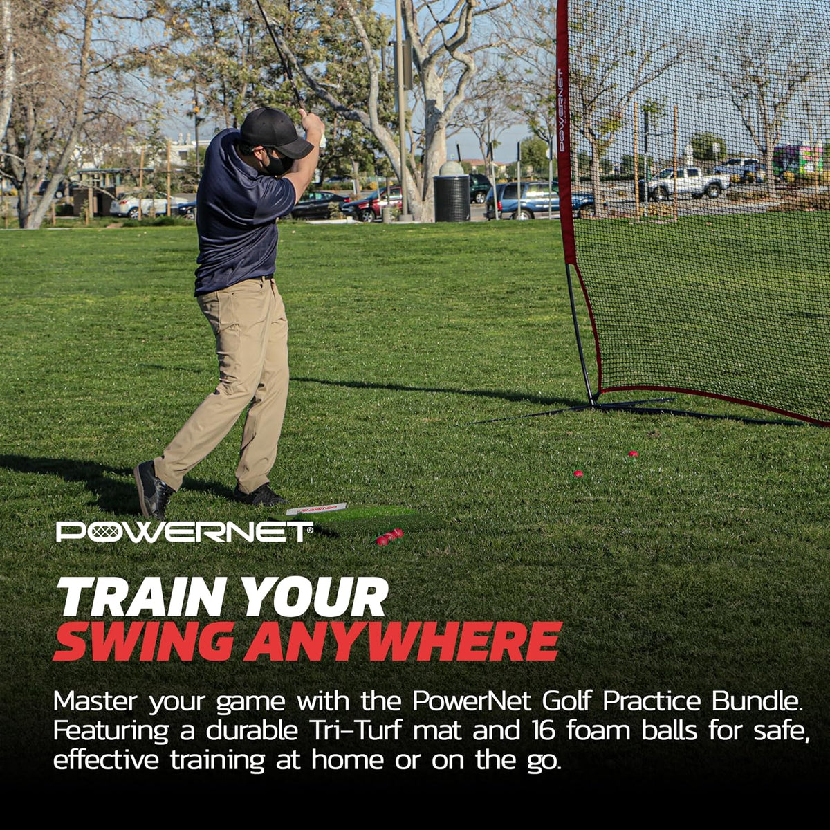 Foam Golf Balls & Tri-Turf Mat Bundle, Portable 25" x 16" Hitting Space, Golfing Accessories Training Aid to Improve