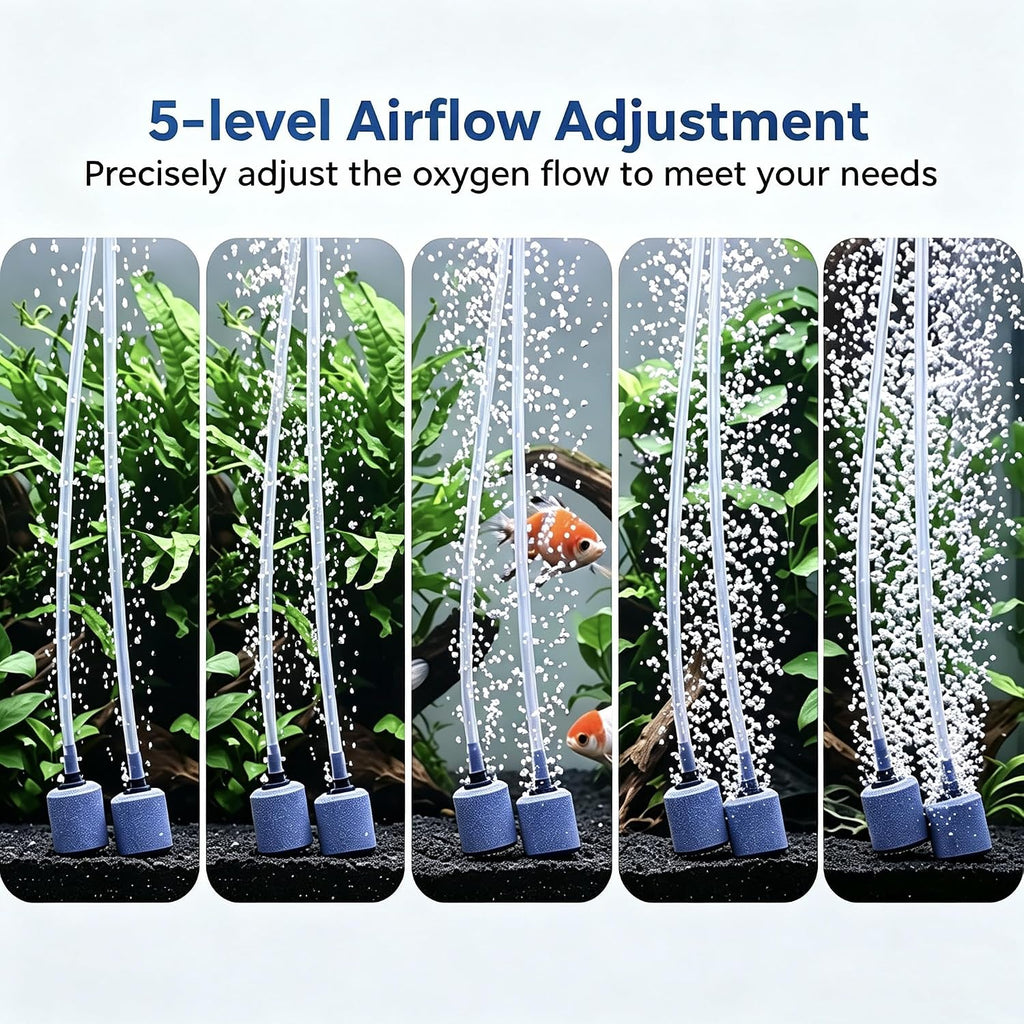Battery Powered Aquarium Air Pump, USB Rechargeable Aerator up to 60 Gal 2.5w Fish Tank Air Pump, Temp Alarm