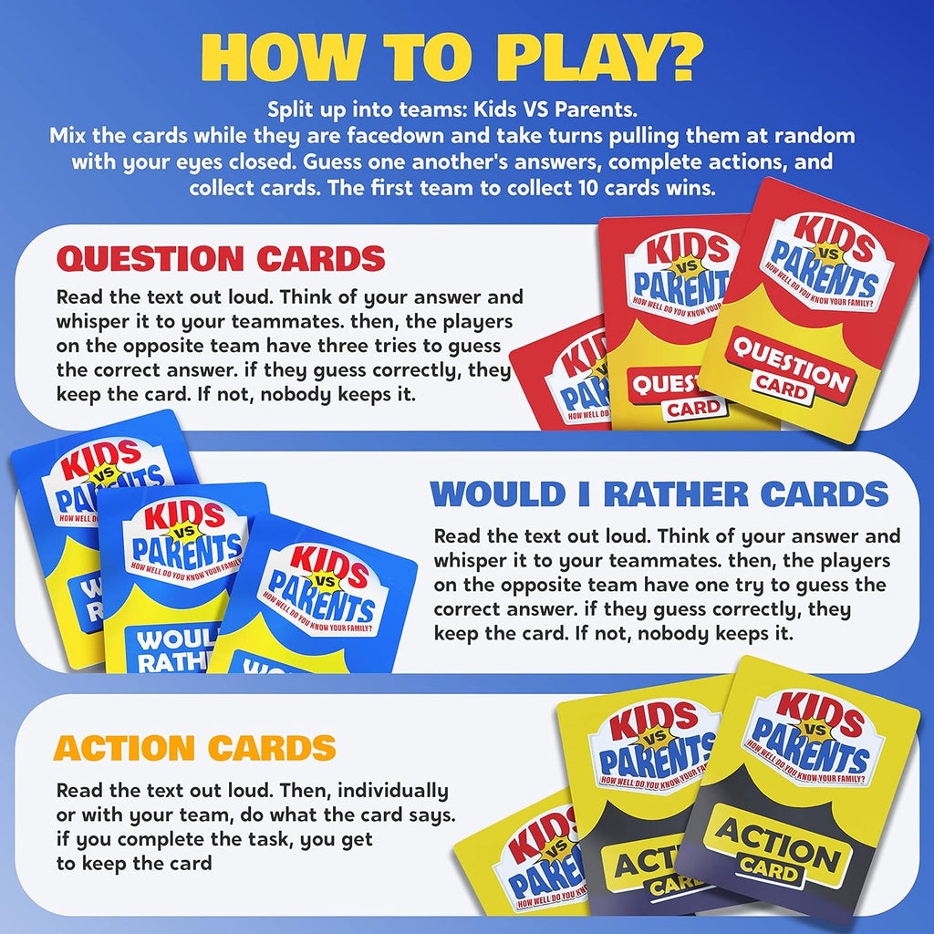 Kids VS Parents – A Hilarious Family Game with Conversation Starters & Fun Challenges – Card Game for Kids, Teens &