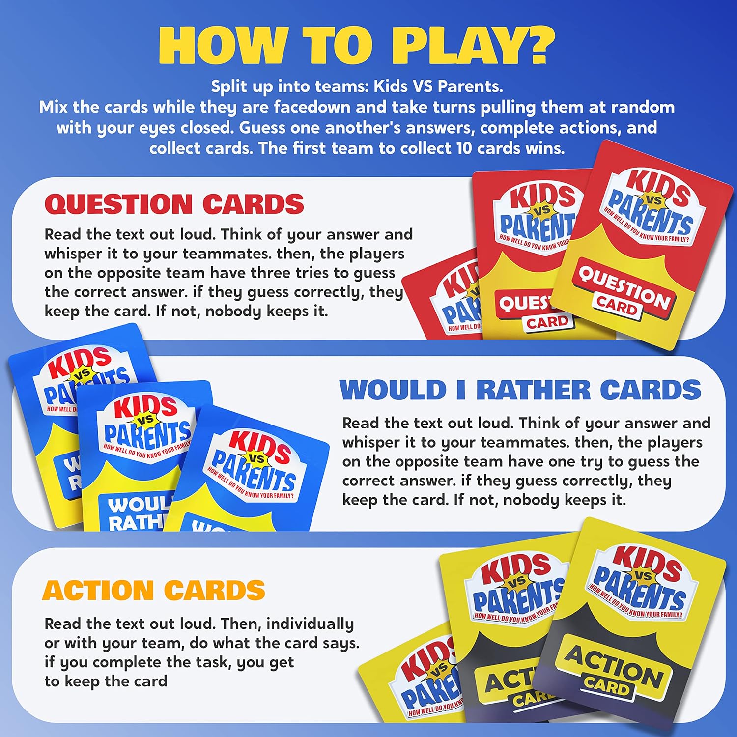 Kids VS Parents – A Hilarious Family Game with Conversation Starters & Fun Challenges – Card Game for Kids, Teens &