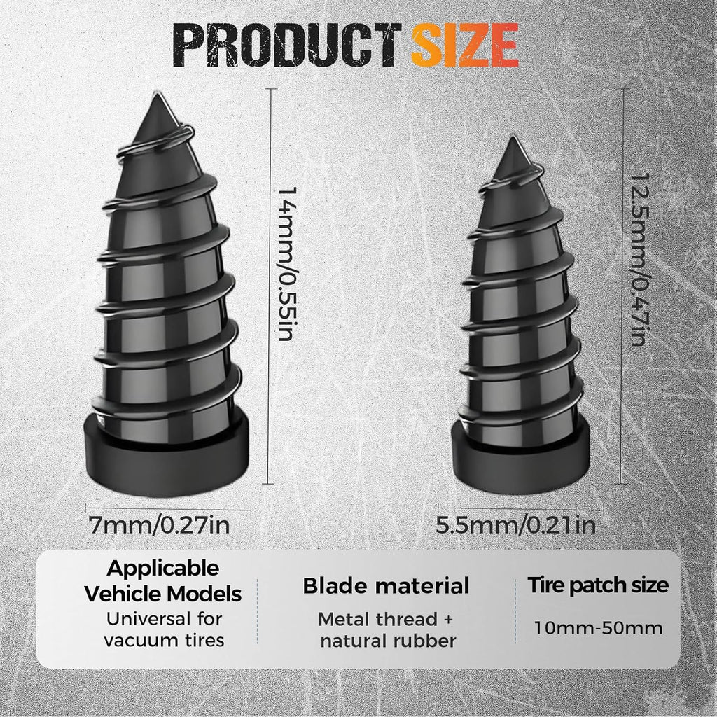 Tire Repair Rubber Nail Kit with 2 Sizes, Screw in Tire Plugs Rubber Screws, Tire Repair Screws for Tubeless Tires
