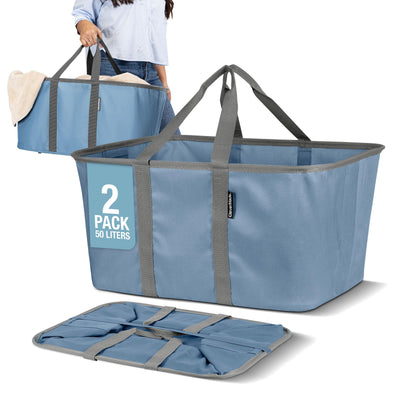 Collapsible Laundry Baskets, 50L Tote 2 Pack, Denim