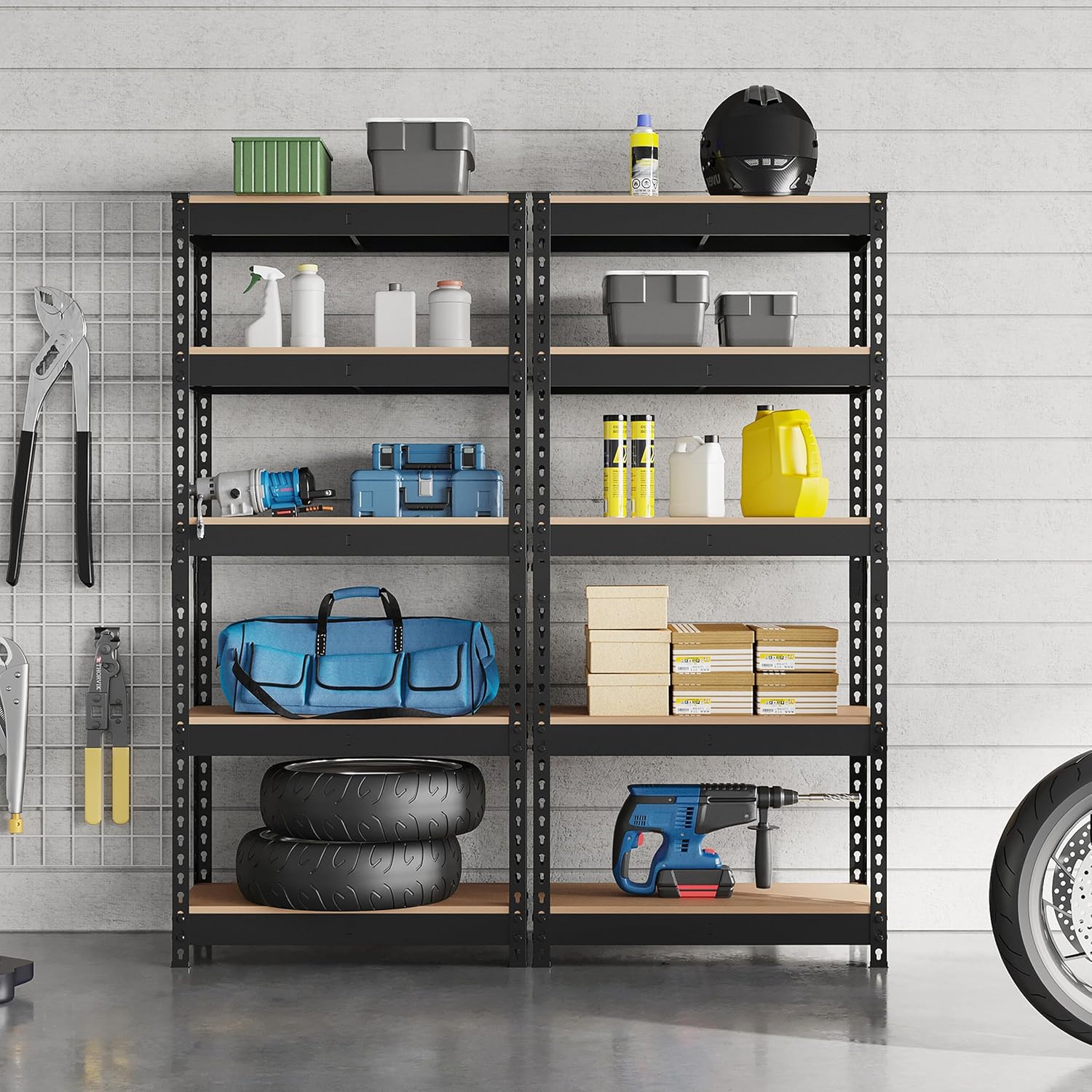 5-Tier Utility Shelves, Metal Storage Shelves, Adjustable Shelving Units, Boltless Assembly, Garage Shelves Shed