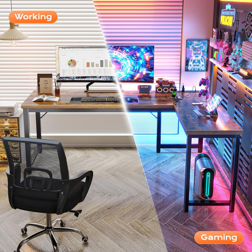 63 Inch L Shaped Desk with Power Outlets and USB-C Port, 0.95 Inch Thicker Desktop, Reversible Computer Desk, Larger