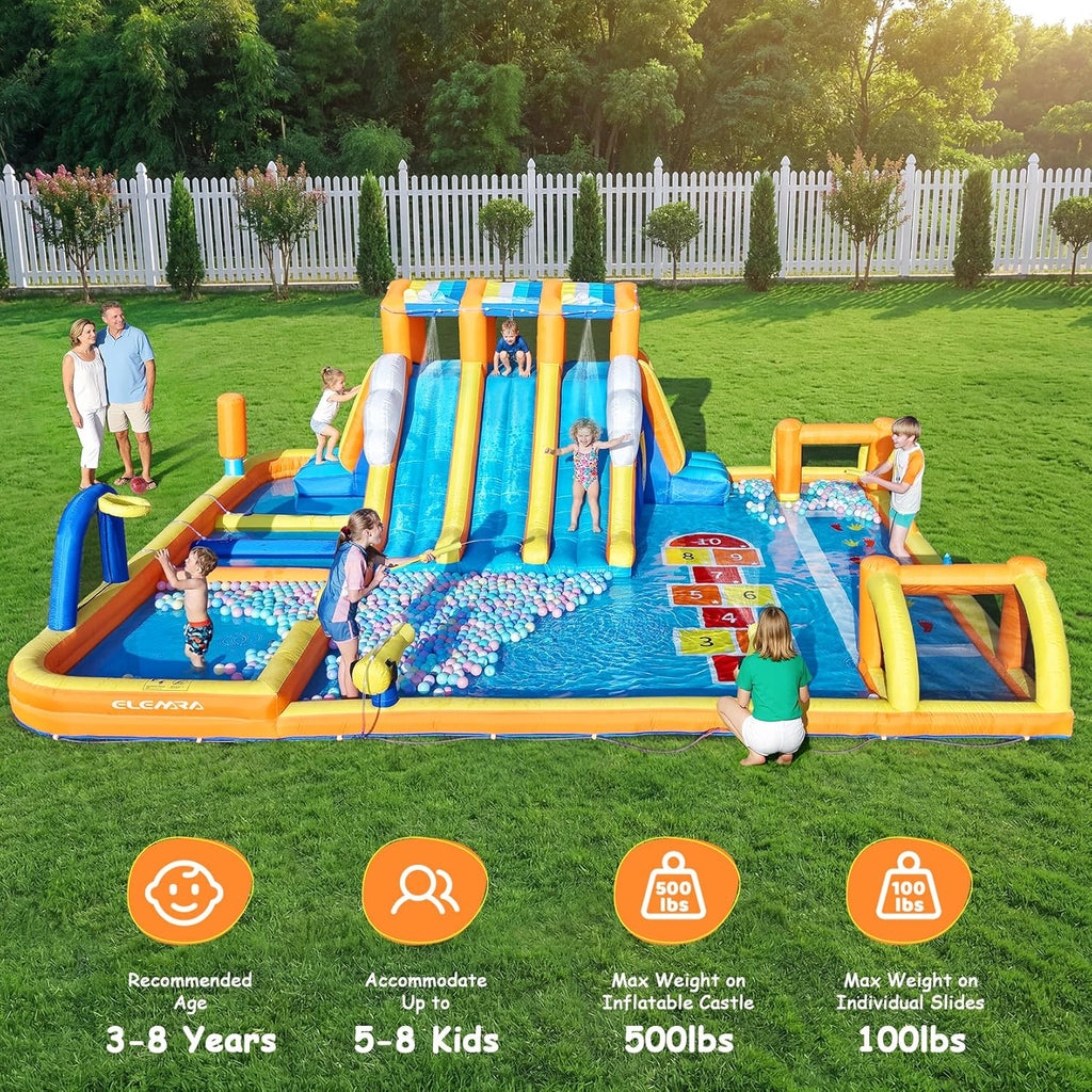 12 in 1 Inflatable Water Slide, 950W Blower, Bounce House for Big Kids, 3 Long Slides, Climbing Wall, Digital