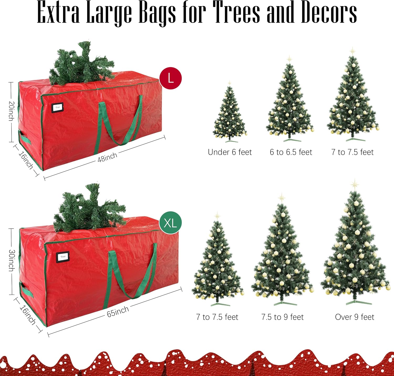 7.5 ft Christmas Tree Storage Bag - Durable Heavy Duty Extra Large Artificial Xmas Holiday Tree Bag with Reinforced