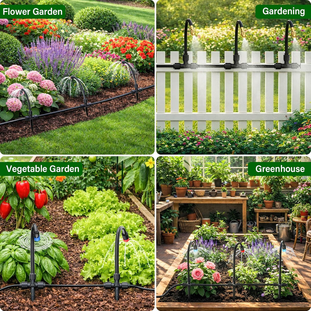 2026-Upgrade 360° Adjustable Drip Irrigation System Kit, 200FT Bendable Watering Misting System with 3 Spray Nozzle