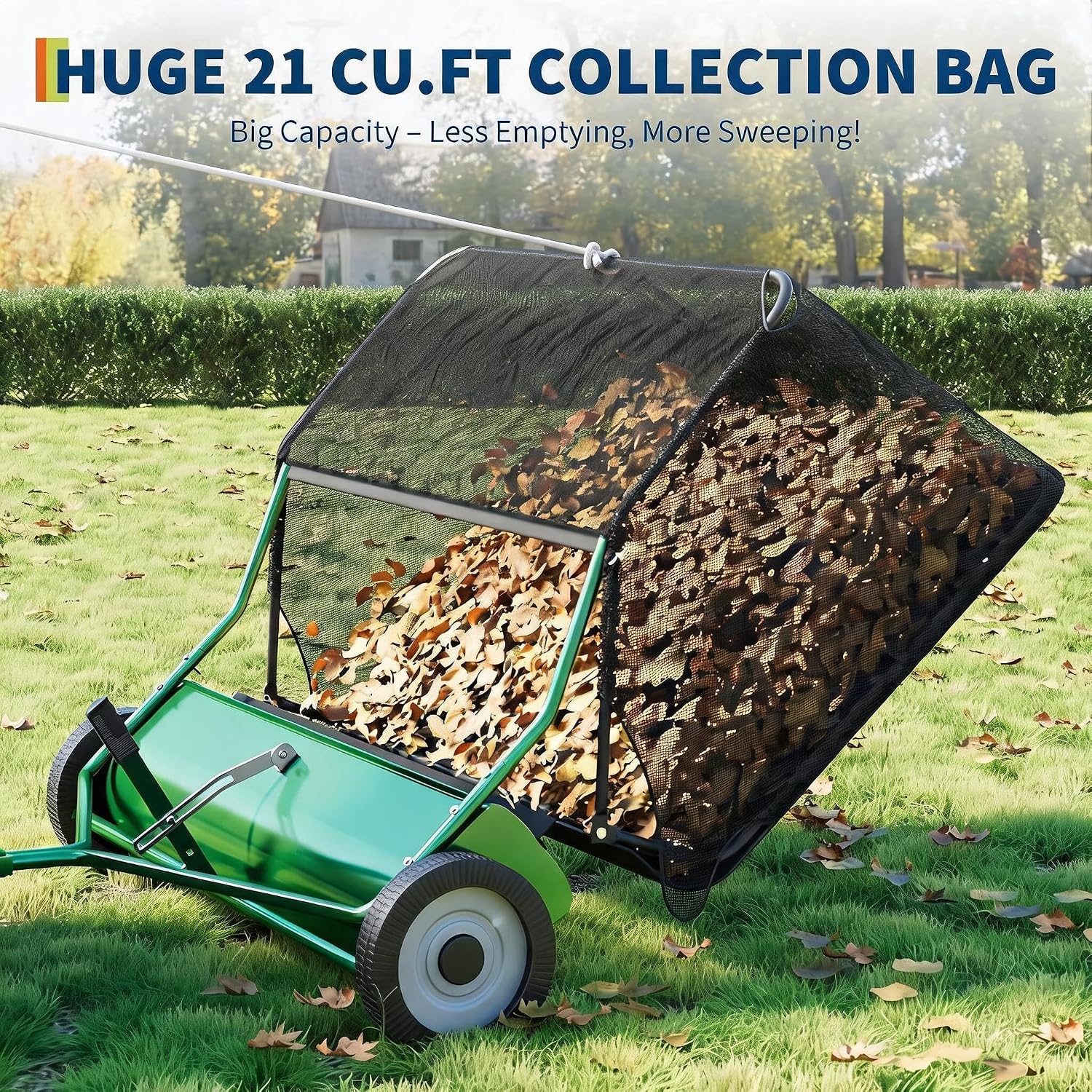 42" Tow Behind Lawn Sweeper, Pull Behind Leaf & Grass Collector for Tractor