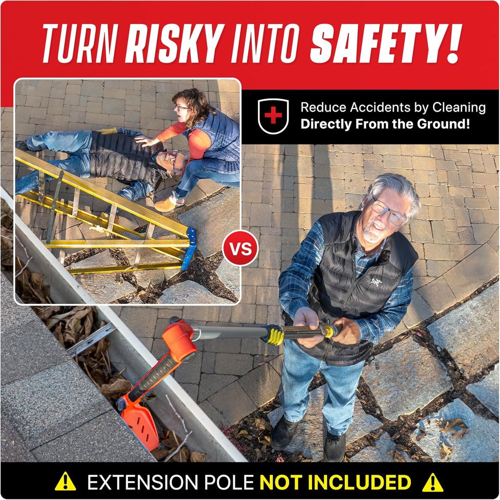 Multi-Angle Gutter Cleaning Tools from the Ground - Gutter Cleaner tool attachment for Threaded Poles - Gutter Scoop