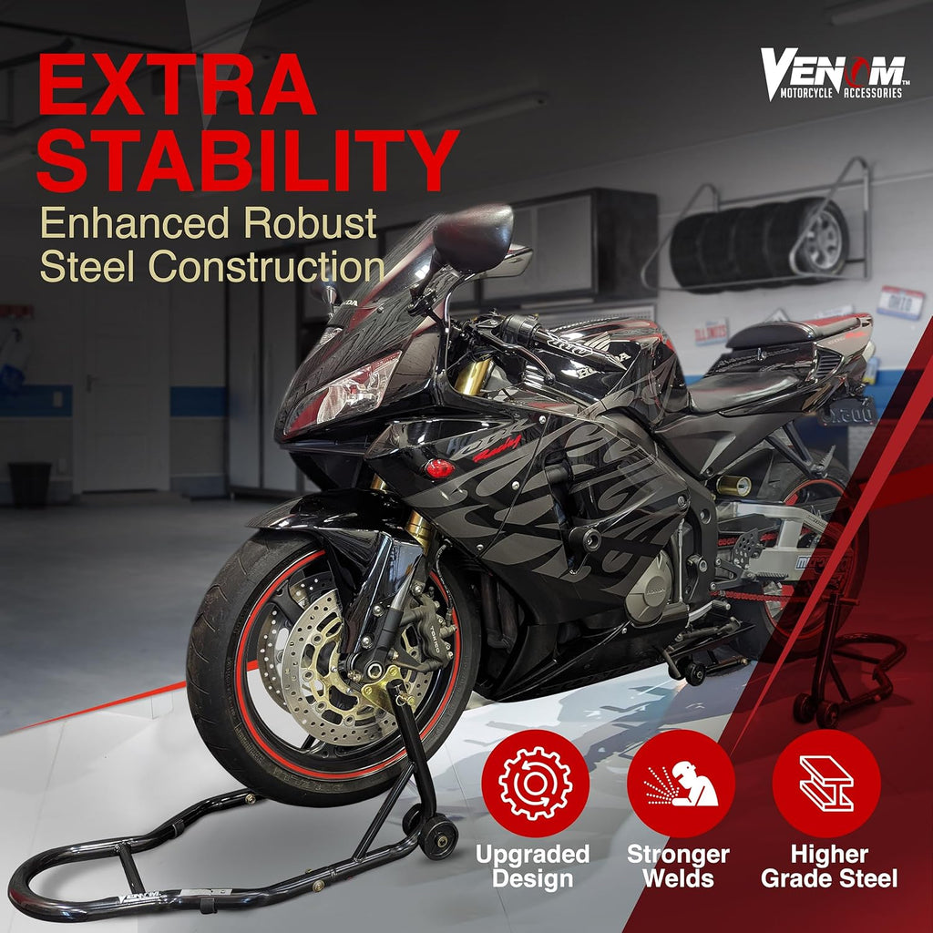 Motorcycle Stand Lift, Front & Rear Combo, Universal Paddock Lift Stand, Front Wheel Fork Stand Rear Wheel Swingarm