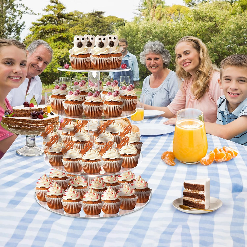 Cupcake Stand, 4 Tier Cupcake Stand for 50 Cupcakes, Round Tiered Cupcake Tower, Clear Acrylic Cupcake Holder