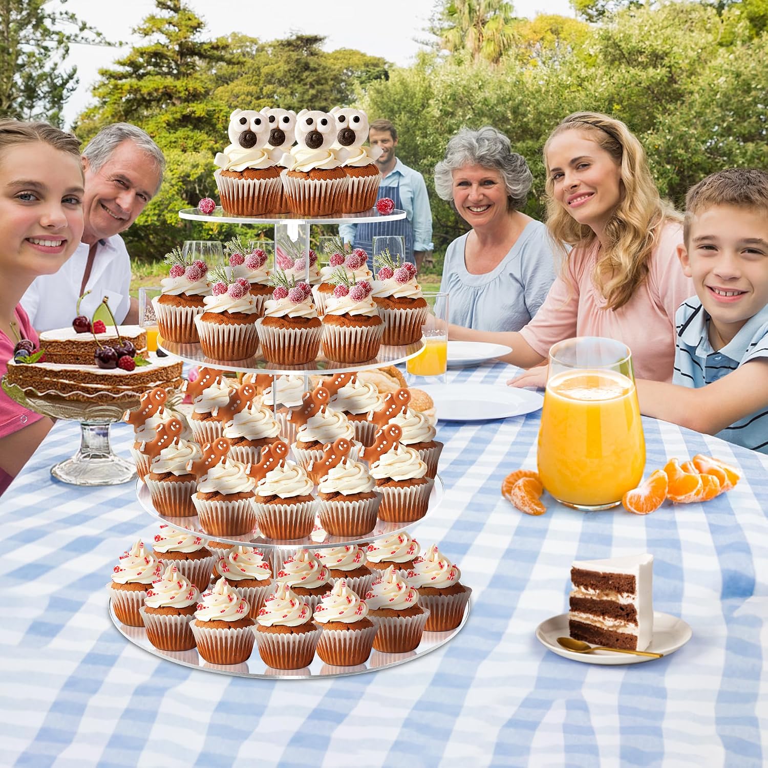 Cupcake Stand, 4 Tier Cupcake Stand for 50 Cupcakes, Round Tiered Cupcake Tower, Clear Acrylic Cupcake Holder