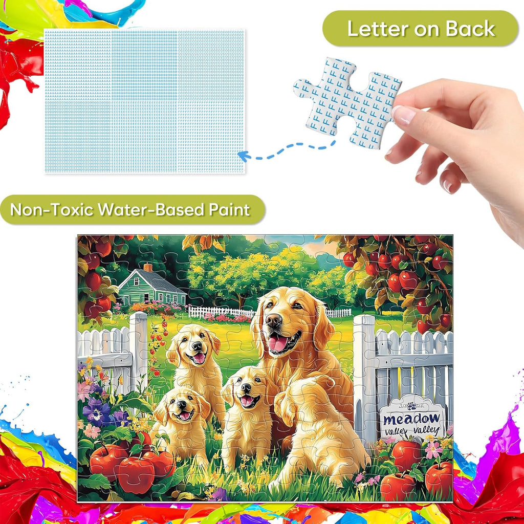 Puzzles for Kids Ages 4-6 6-8, 100 Piece Puzzles for Kids, Golden Retriever Dog Family Jigsaw Puzzle, Educational