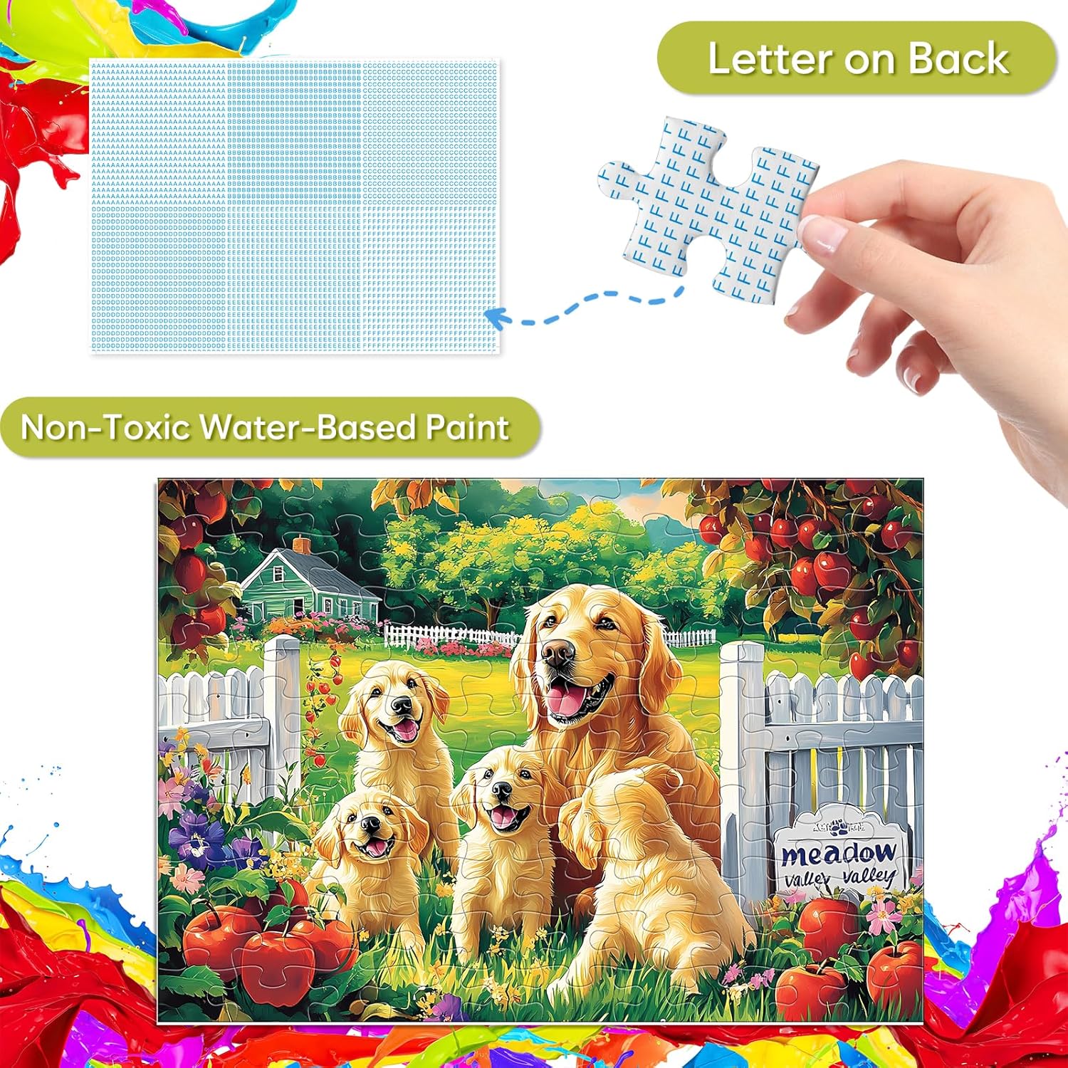 Puzzles for Kids Ages 4-6 6-8, 100 Piece Puzzles for Kids, Golden Retriever Dog Family Jigsaw Puzzle, Educational