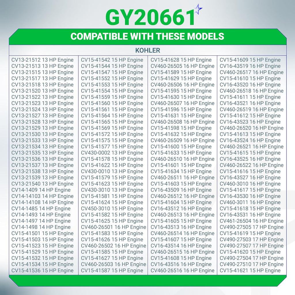 GY20661 Air Filter Oil Filter Tune Up Kit - Compatible with John D L110 LT160 LX266 M145944 Lawn Mower Kohler CV13S
