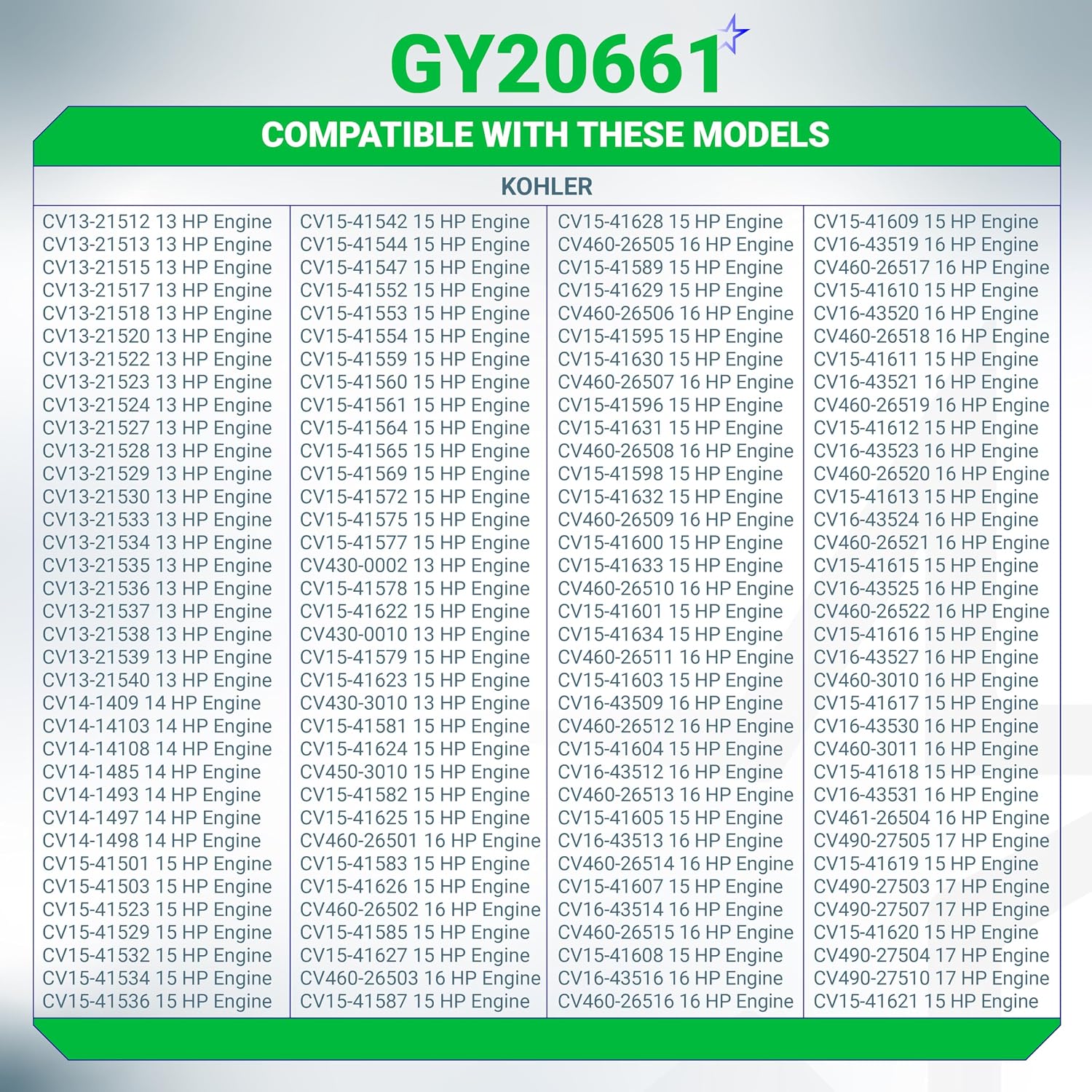 GY20661 Air Filter Oil Filter Tune Up Kit - Compatible with John D L110 LT160 LX266 M145944 Lawn Mower Kohler CV13S