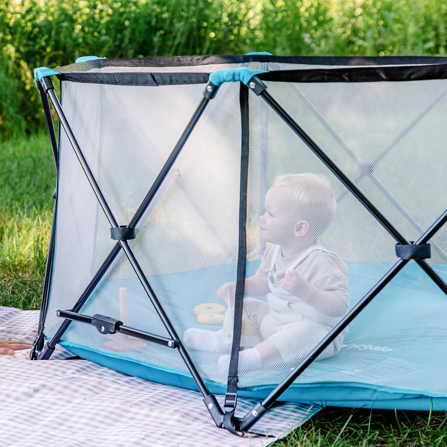 Safety My Play Deluxe Extra Large Baby Playpen & Portable Play Yard, Foldable 8-Panel Indoor Outdoor Playpen for