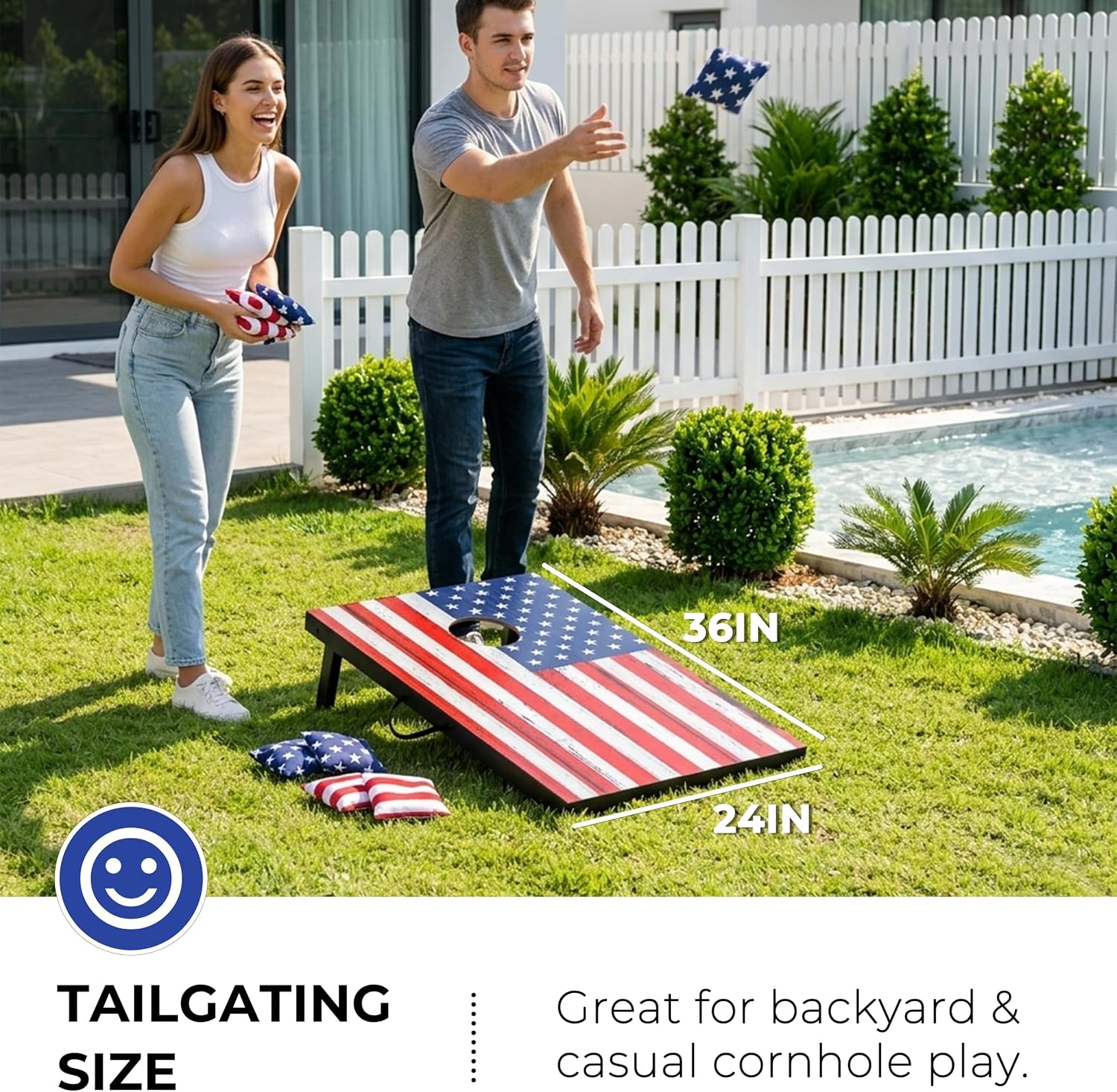 Portable Cornhole Board Set - Premium MDF Wood Corn Hole Game with 8 Regulation Bean Bags, for Backyard, Camping, and