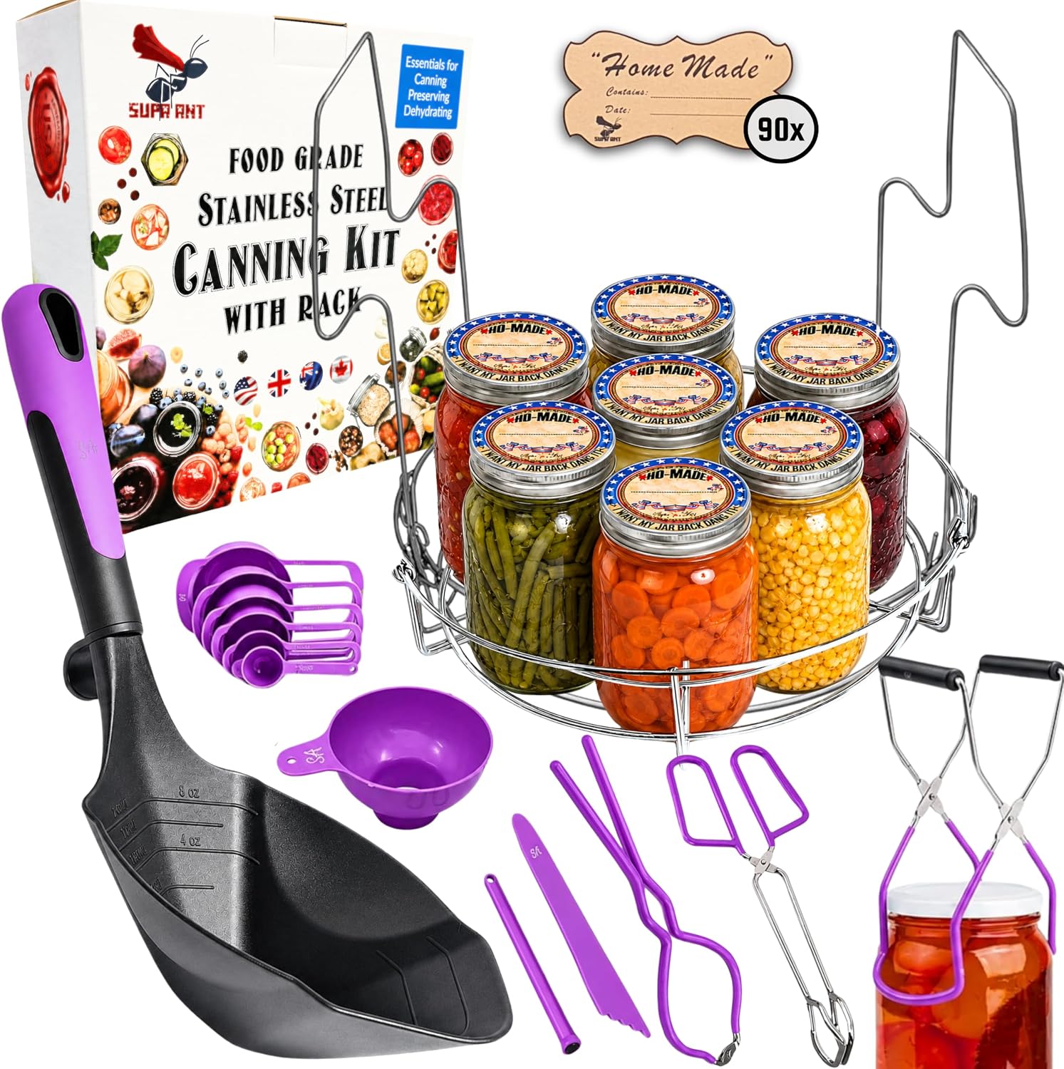 Canning Supplies Starter Kit- Canner Accessories with Canning Rack for Jars, XL Ladle,Wide Mouth Jar Funnel,Jar