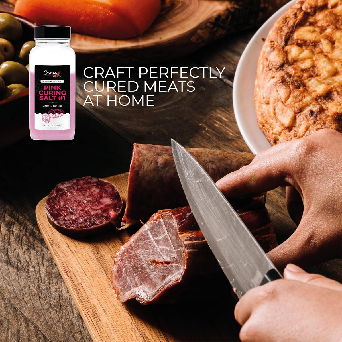 Crave Pink Curing Salt #1 2.0 LB JAR - Prague Powder, Instacure #1- Made in USA, Premium Cure for Sausage, Bacon