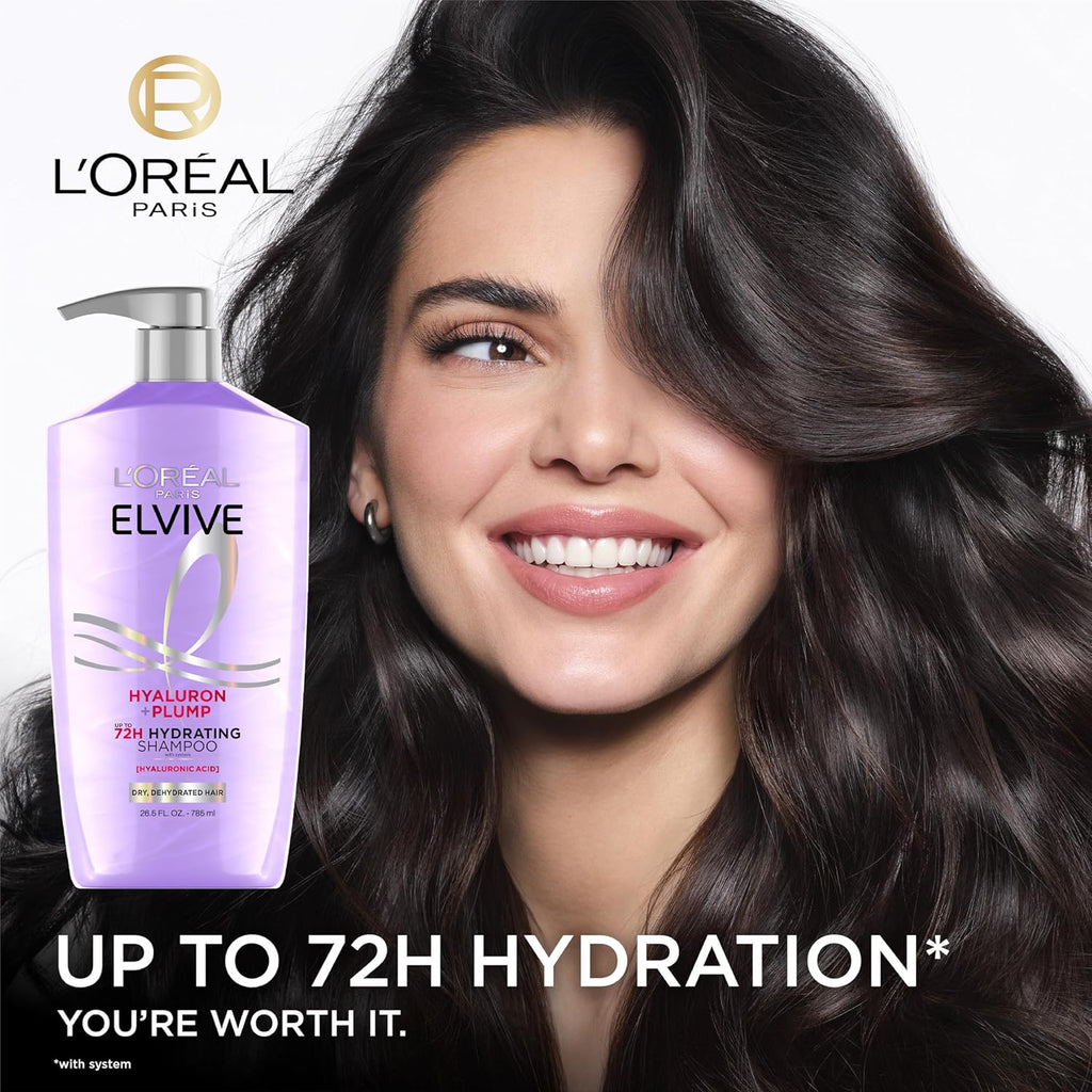 Elvive Hyaluron Plump Shampoo and Conditioner Set for Dry, Dehydrated Hair, 72H Hydrating Hair Care, Infused with