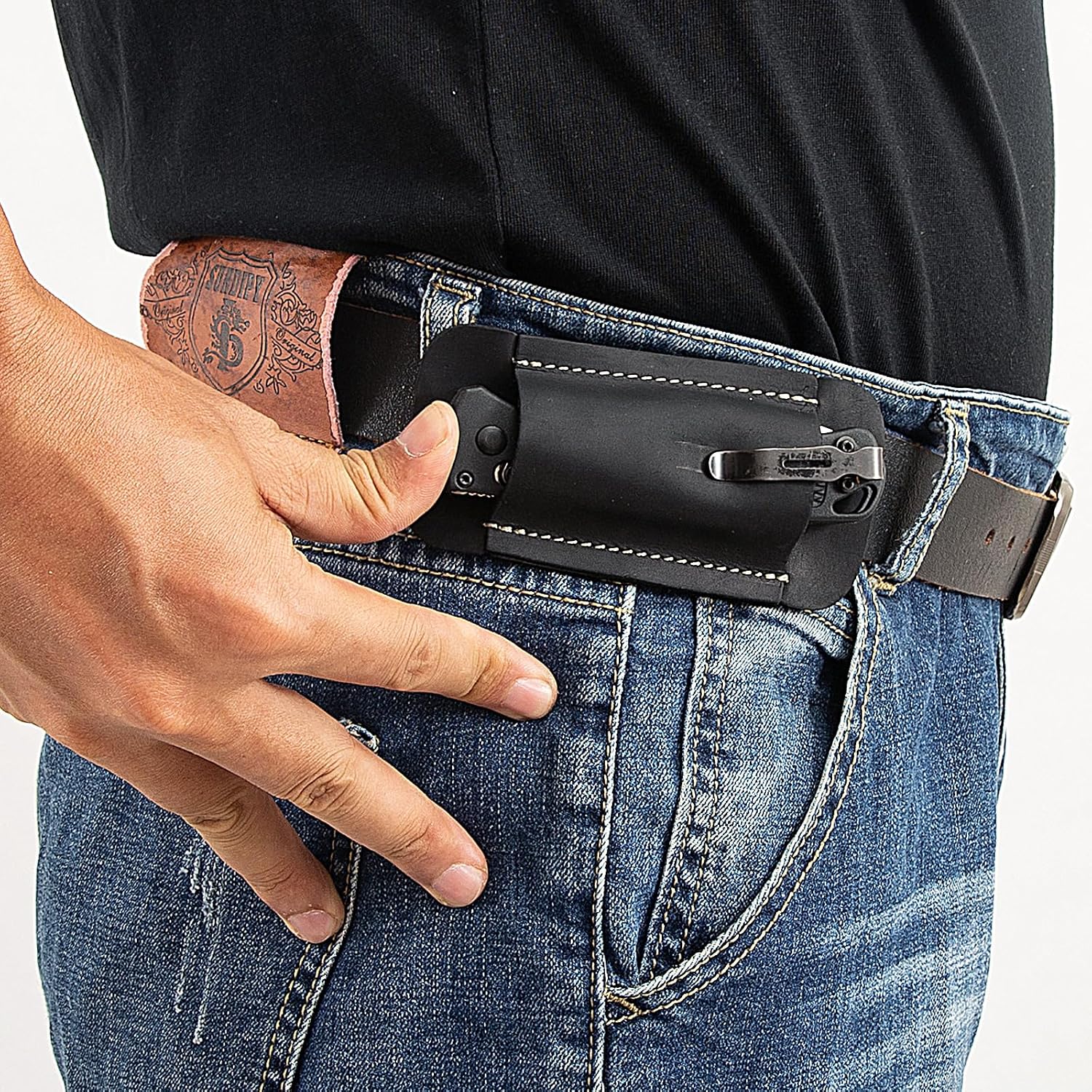 Knife Sheath,Leather Knife Sheath for Belt,Horizontal Carry Pocket Knife Holder,EDC Belt Organizer,Handmade Compact