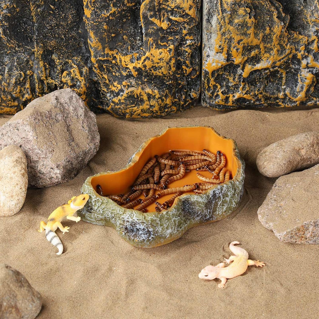 7 Inch Reptile Food Dish Escape Proof Reptile Feeding Dish Resin Reptile Water Food Bowl for Bearded Dragon Chameleon