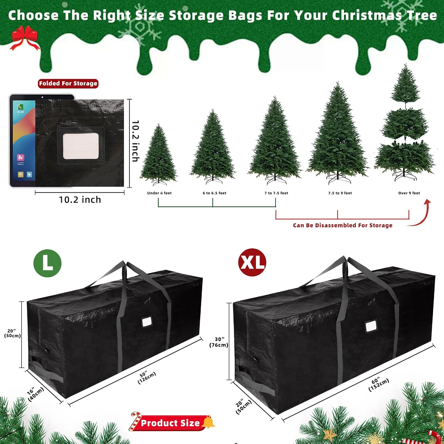 Large Christmas Tree Storage Bag Heavy Duty 9 Ft (Black) | Protects From Moisture & Dust, Holiday Storage