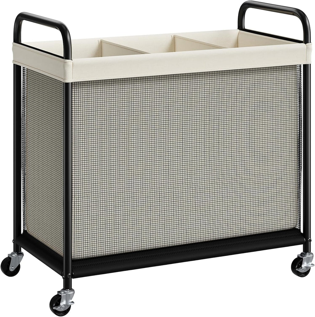 Laundry Hamper 3 Section, 120L Rolling Laundry Sorter with Wheels | Removable Washable Liner Bags, Sturdy Steel Frame