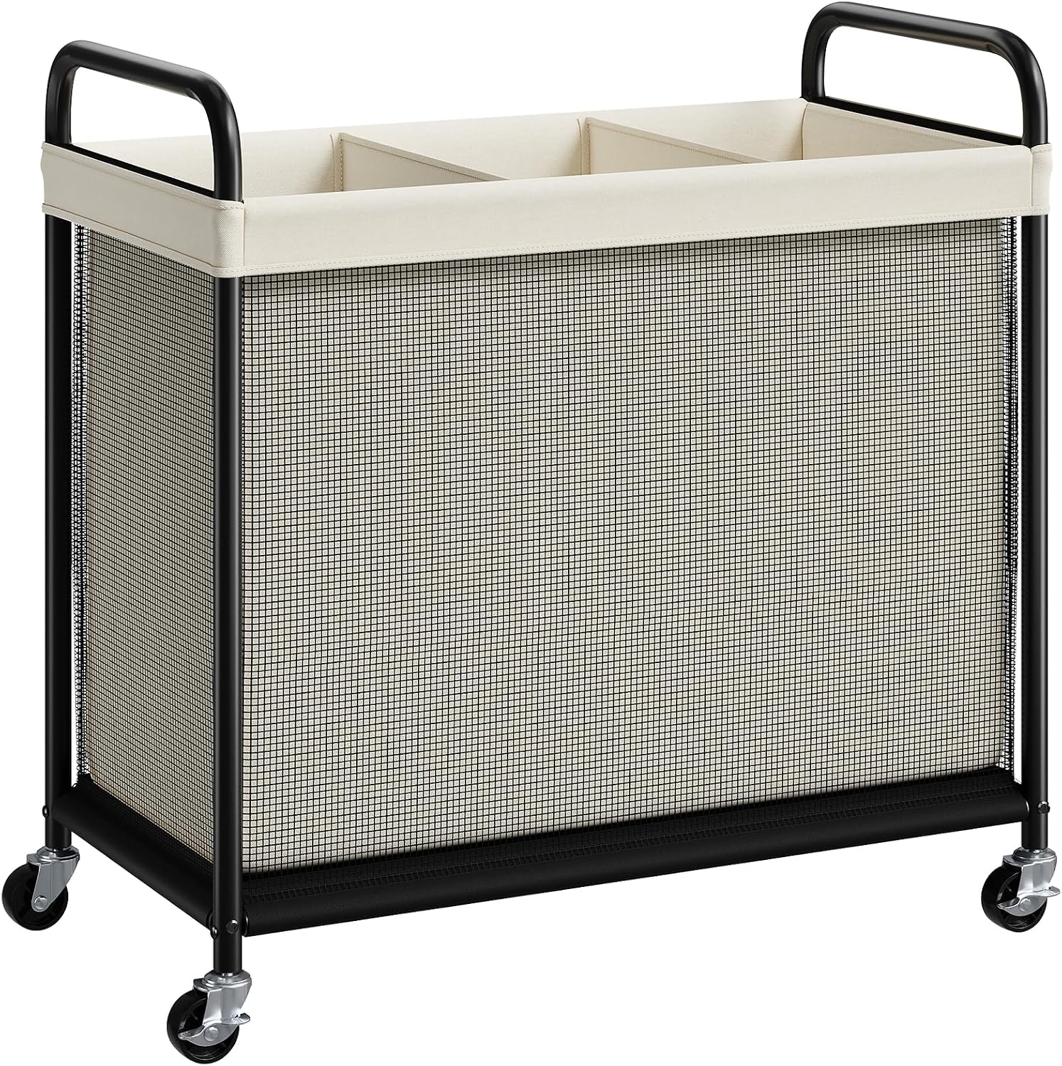 Laundry Hamper 3 Section, 120L Rolling Laundry Sorter with Wheels | Removable Washable Liner Bags, Sturdy Steel Frame