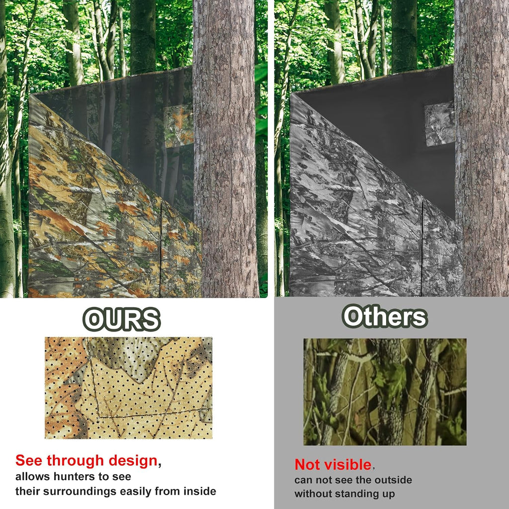 See Through Hunting Tree Stand Blind Kit, 102"/142" x 35" Visible 2 Man Ladder Stand Blinds Treestand Camo Blind