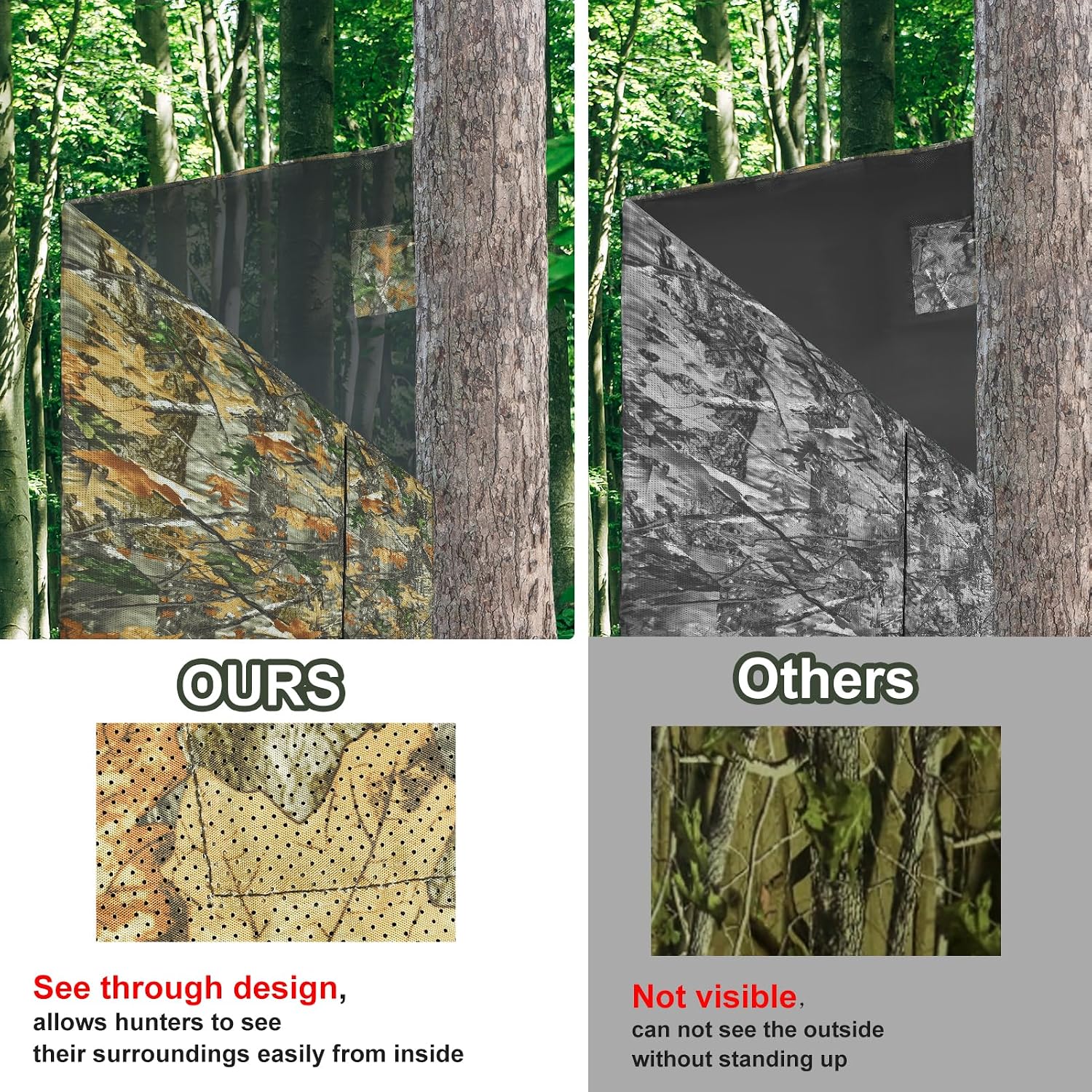 See Through Hunting Tree Stand Blind Kit, 102"/142" x 35" Visible 2 Man Ladder Stand Blinds Treestand Camo Blind