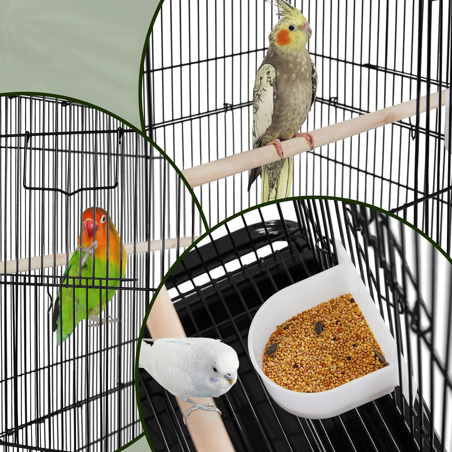 53'' Large Bird Cage Budgie Cage for Parakeets Cockatiels Conures Lovebirds Parrots with Rolling Stand