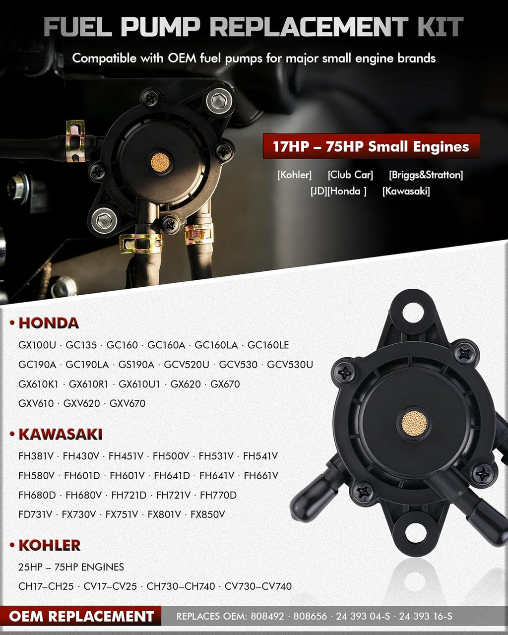 Fuel Pump Fits Kohler, Briggs & Stratton, John Deere, Kawasaki, Mikuni