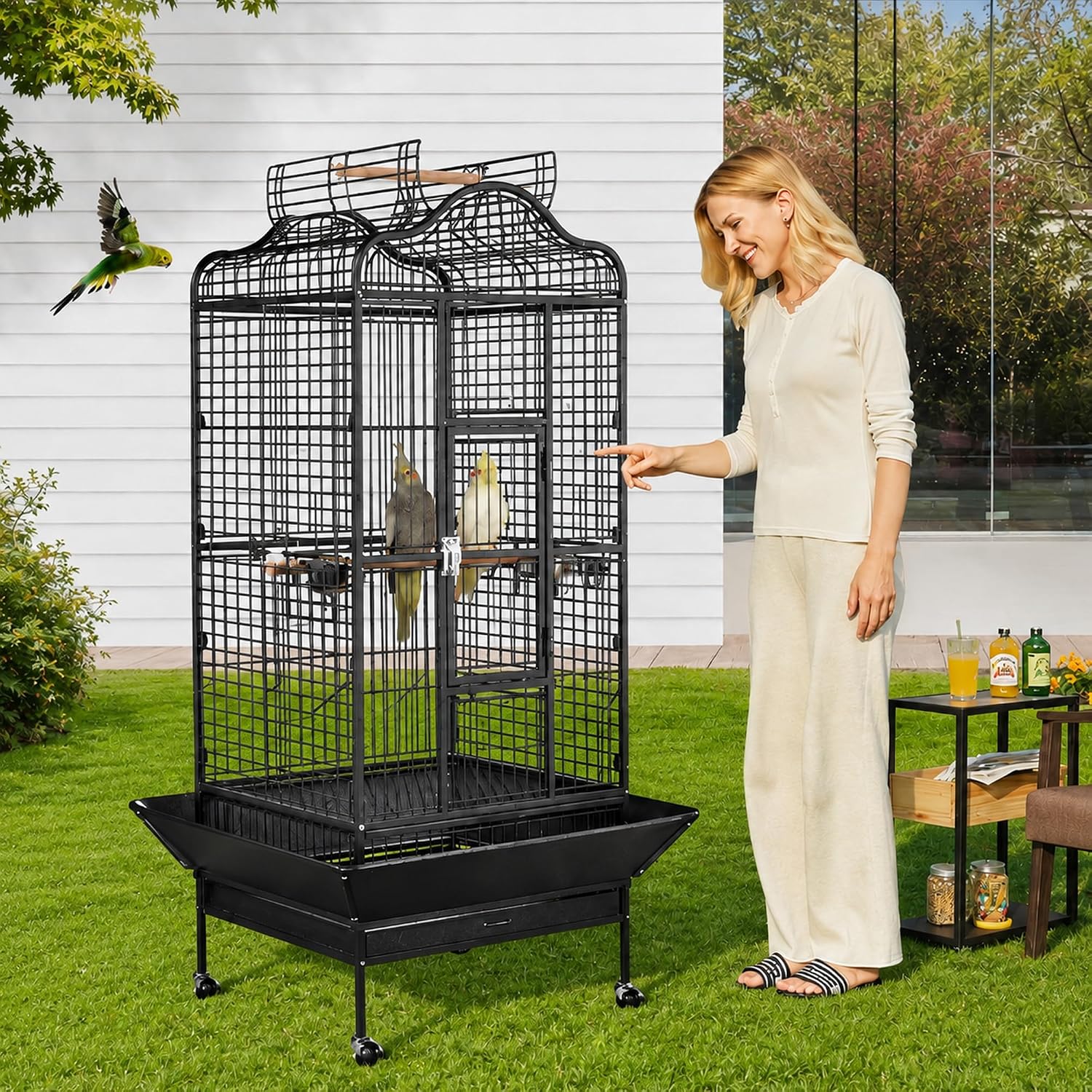 Extra Large Bird Cage 63'' Open Play Top Bird Cage for African Grey Parrots/Amazon Parrot/Caiques/Macaw with 360° Wheels