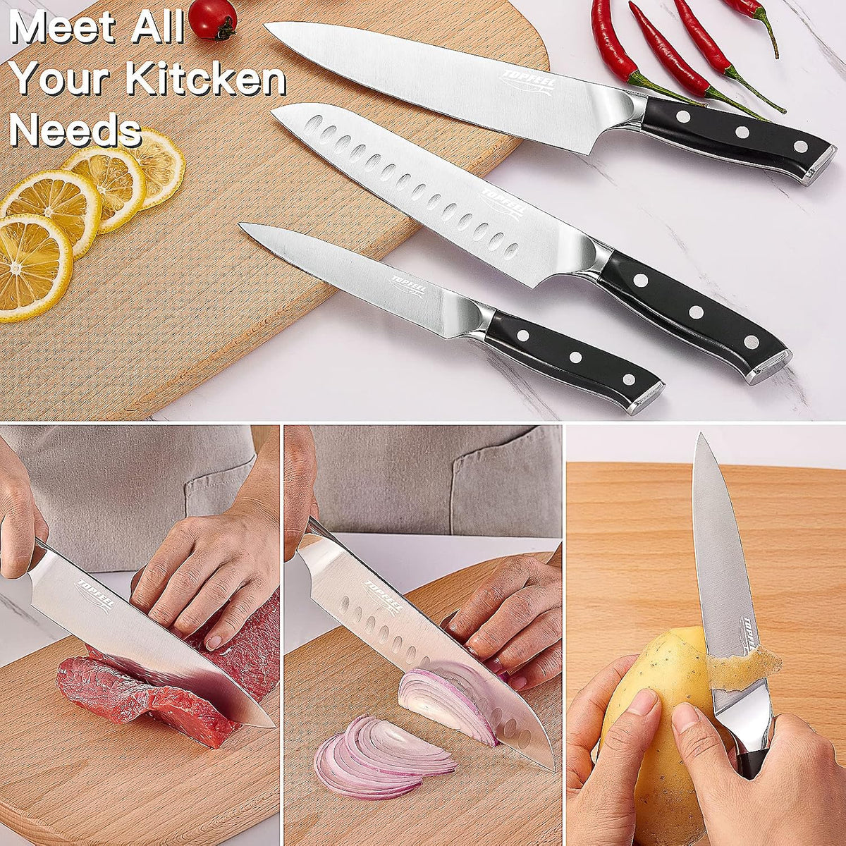 3PCS Chef Knife Set, German High Carbon Steel
