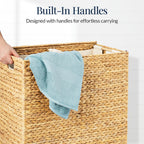 Large Laundry Hamper with Lid, Natural Handwoven Hyacinth Laundry Basket, W/Removeable & Washable Liner Bag