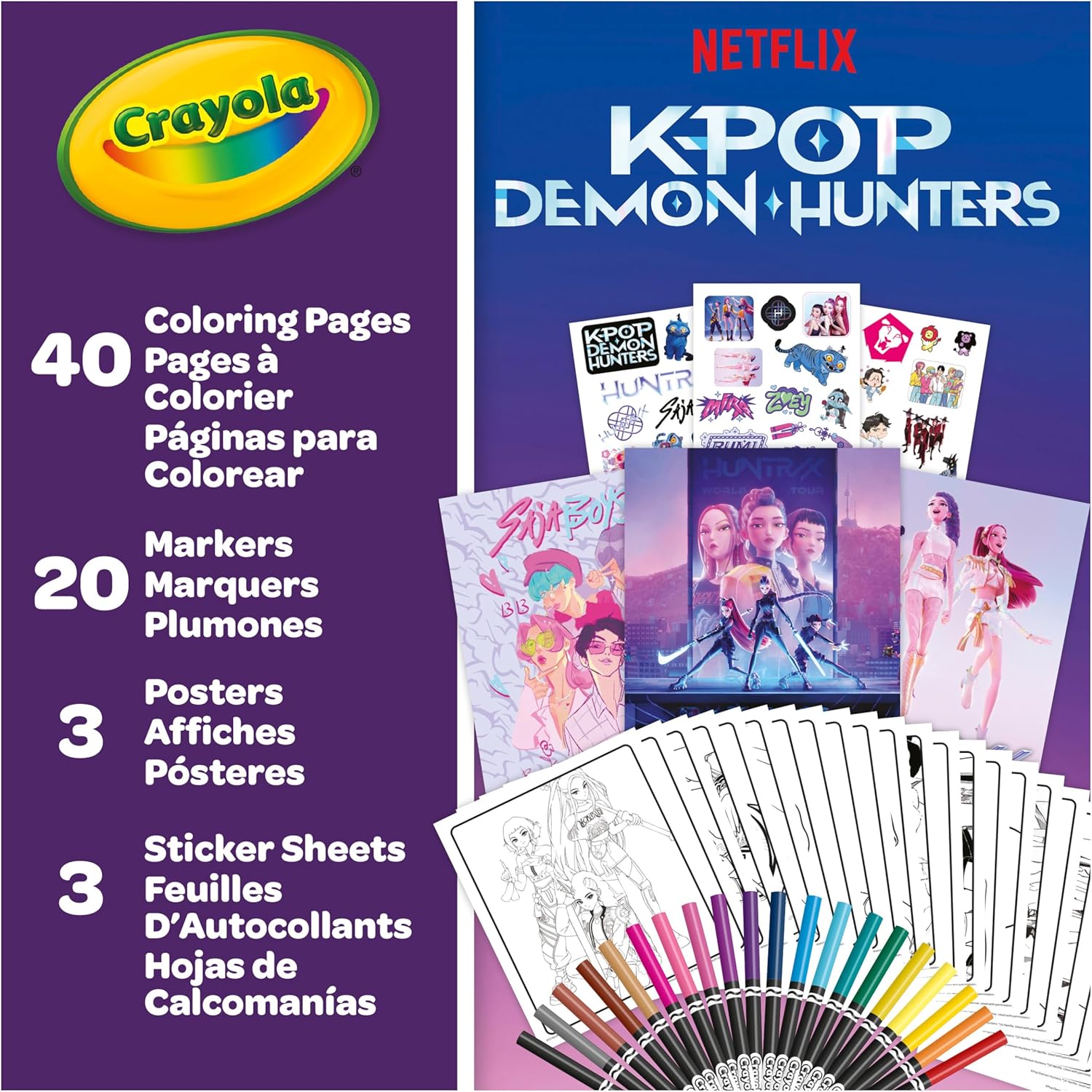 Kpop Demon Hunters Art Case (40+pcs), Coloring & Sticker Craft Kit | Arts & Crafts Kit, Holiday, Birthday Gift for
