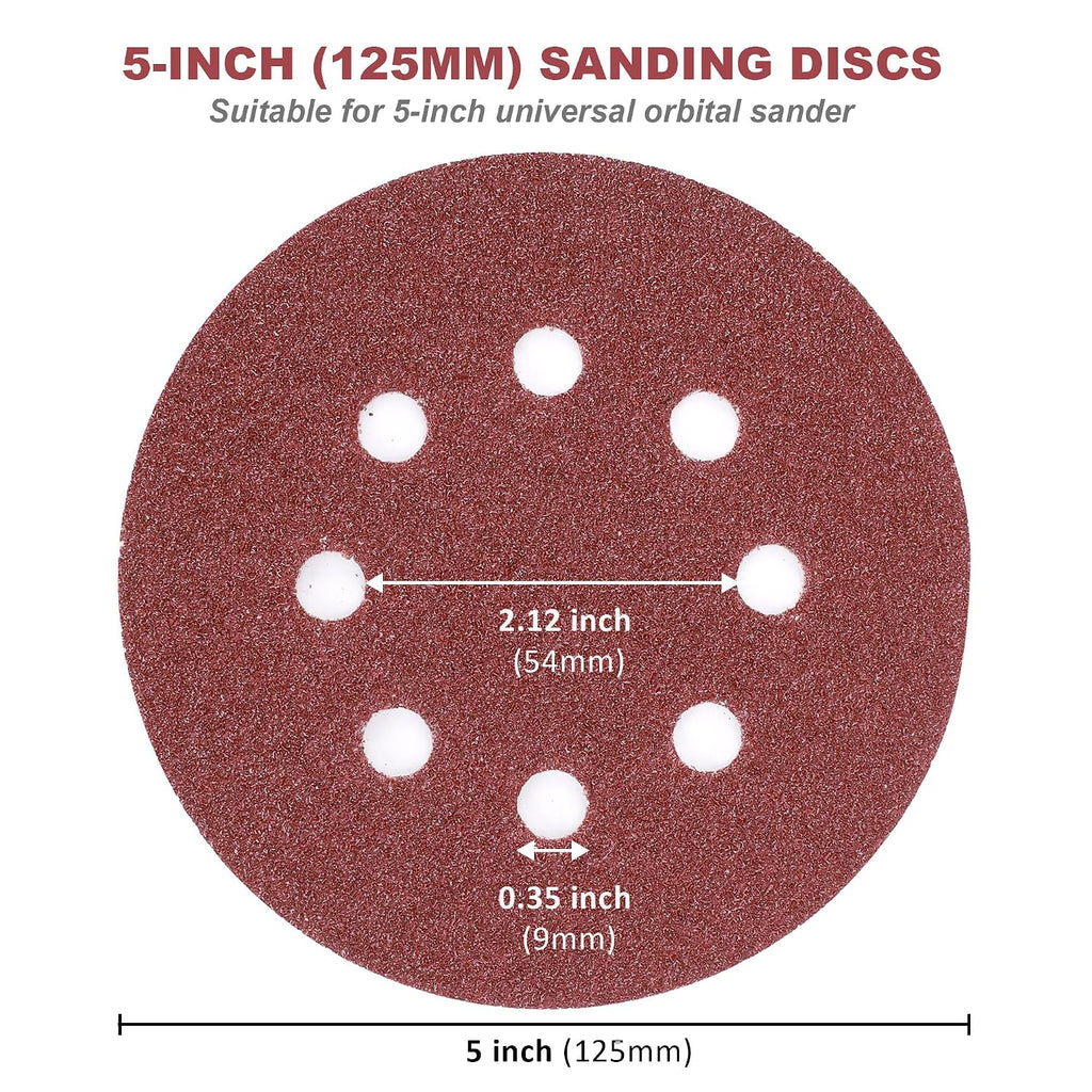 200-Piece 5-Inch Sanding Discs Sandpapers | 8-Hole Hook and Loop, 13 Grades Orbital Sandpaper, Include 40 60 80 100