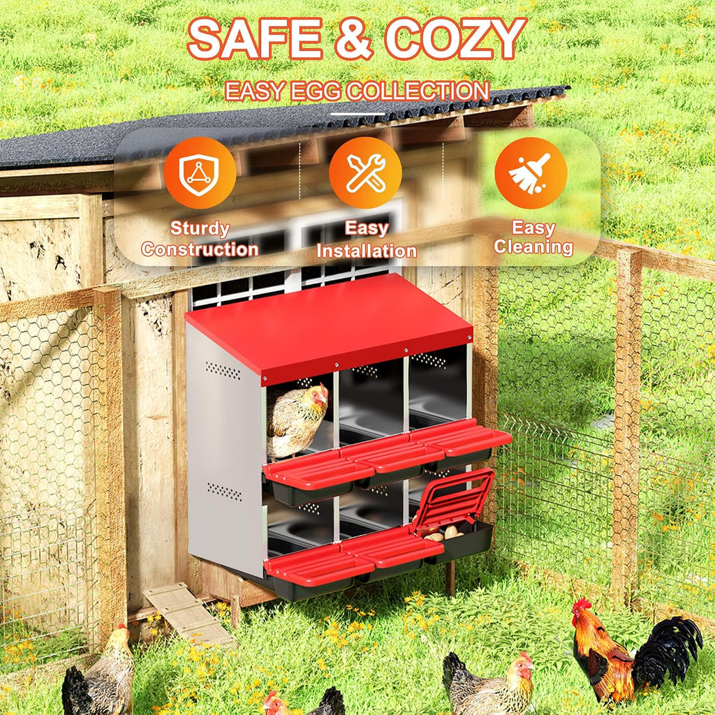 Two-Tier Chicken Nesting Box Red 6 Compartments