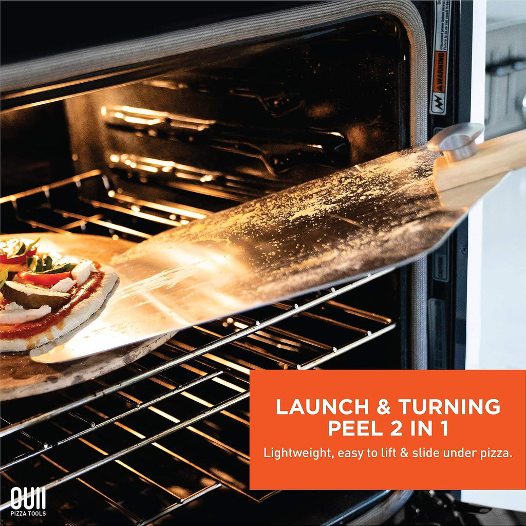 Aluminum Pizza Peel Metal - 12 x 14 Inch. Pizza Spatula for Oven with Foldable Wood Handle. Pizza Oven Accessories