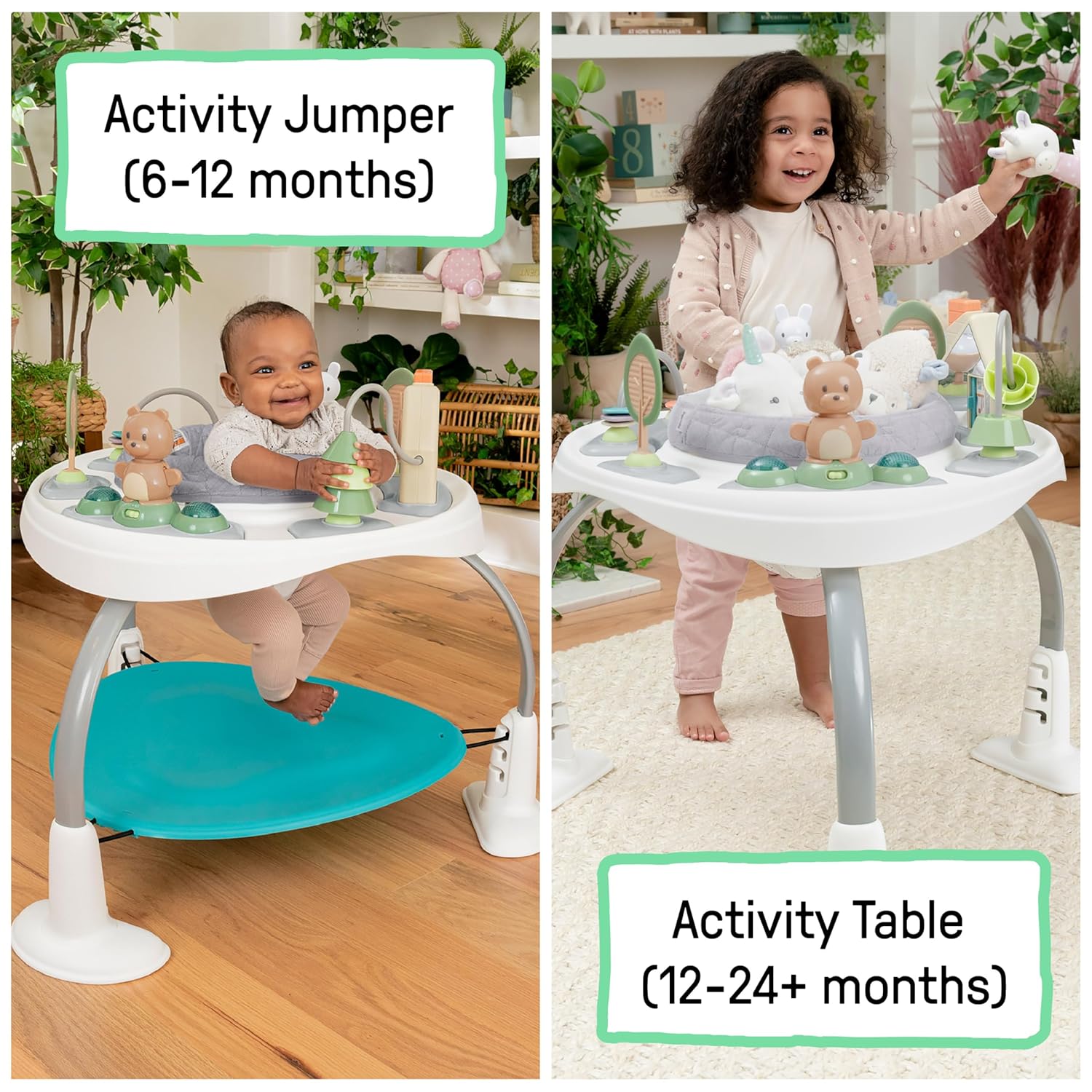 Spring & Sprout 2-in-1 Baby Activity Center Jumper and Table with Infant Toys - Ages 6 Months +, First Forest